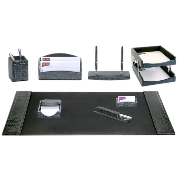 Black Crocodile Embossed Leather 10-Piece Desk Set