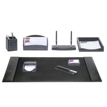 Black Crocodile Embossed Leather 8-Piece Desk Set