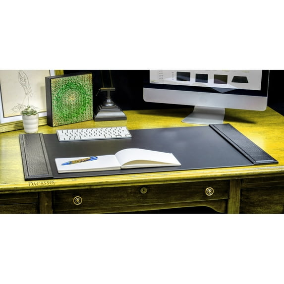 Black Crocodile Embossed Leather Side-Rail Desk Pad/Desk Protector, 34" x 20"