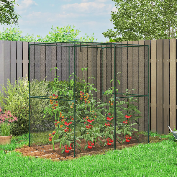 Black Crop Cage Plant Protector 70.9×47.2×70.9", HDPE & Steel Frame, Walk-in Zippered Door, Windproof Level 4 for Vegetables & Crops