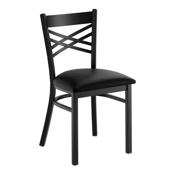 Black Cross Back Metal Restaurant Chair with Black Vinyl Padded Seat - Commercial Quality Metal Restaurant Chair