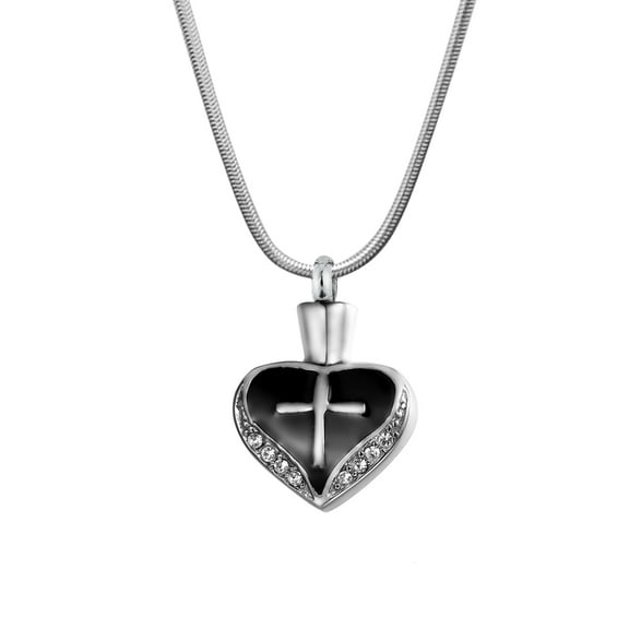 Black Cross Heart Ashes Container Cremation Jewelry Memorial Necklace Cremation Urn Necklace for Ashes Keepsake with Funnel Kit
