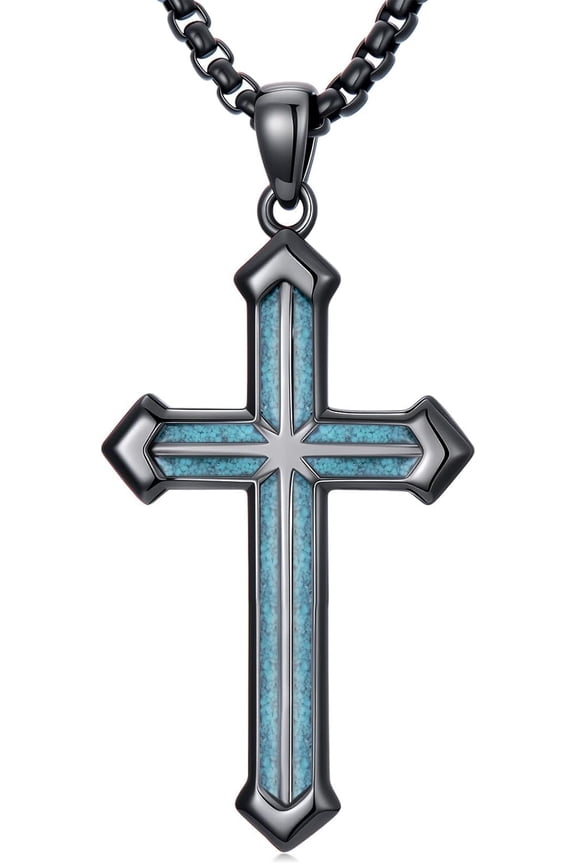 Black Cross Necklace 925 Sterling Silver Western Turquoise Pendant Necklace Gothic Black Jewelry Gifts for Men Women