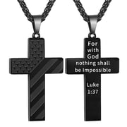 APSVO Black Cross Necklaces for Men 316L Stainless Steel American Flag Pendant Chain Catholic Christian Religious Stuff 