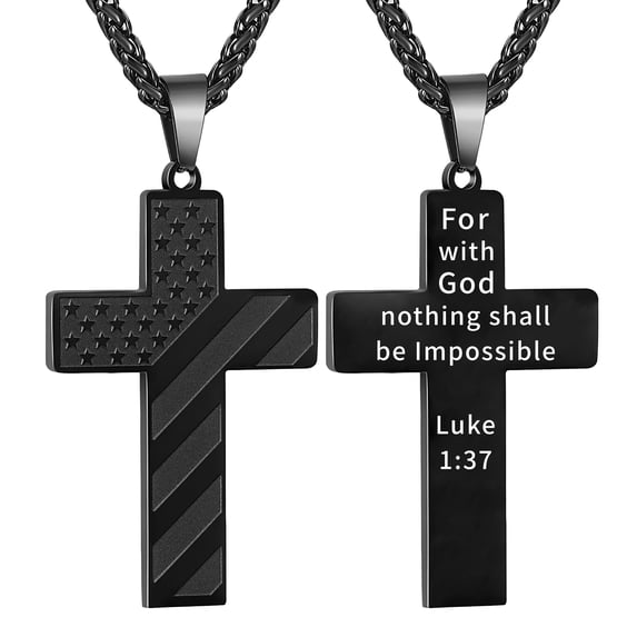 APSVO Black Cross Necklaces for Men Boys American Flag Pendant Chain Catholic Christian Religious Birthday First Communion Graduation Fathers Day Jewelry Gifts Teen Him Dad Son Adults Kids Age Ideas
