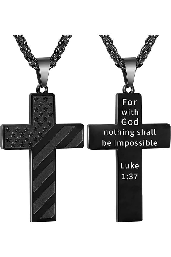 Black Cross Necklaces for Men Boys American Flag Pendant Chain Catholic Christian Religious Birthday Valentines Day Jewelry Gifts Teen Him Dad Boyfriend Husband Male Son Adults Kids Age Ideas