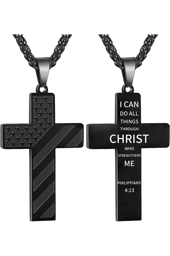 2025 Graduation Gifts for Him Boys Kids Teenages Teen Boyfriend Brother Son Grandson Graduates Black American Flag Cross Necklace Pendant Chain Religious Christian Jewelry Gifts Ideas Age
