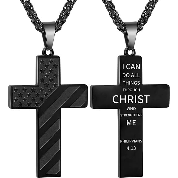 APSVO 2025 Graduation Gifts for Him Boys Kids Teenages Teen Boyfriend Brother Son Grandson Graduates Black American Flag Cross Necklace Pendant Chain Religious Christian Jewelry Gifts Ideas Age