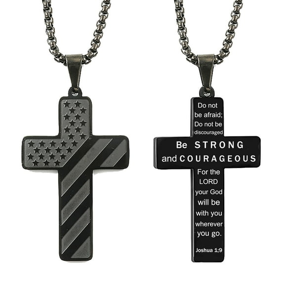 Black Cross Necklace for Men Boyfriend Son Husband Father USA American Flag Pendant Chain for Men Religious Valentine's Day Jewelry Gift