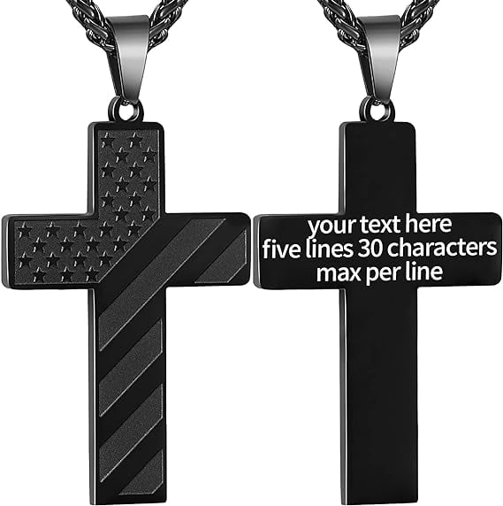 Black Cross Necklaces for Men Boys Stainless Steel Cross Pendant Chain American Flag Necklaces