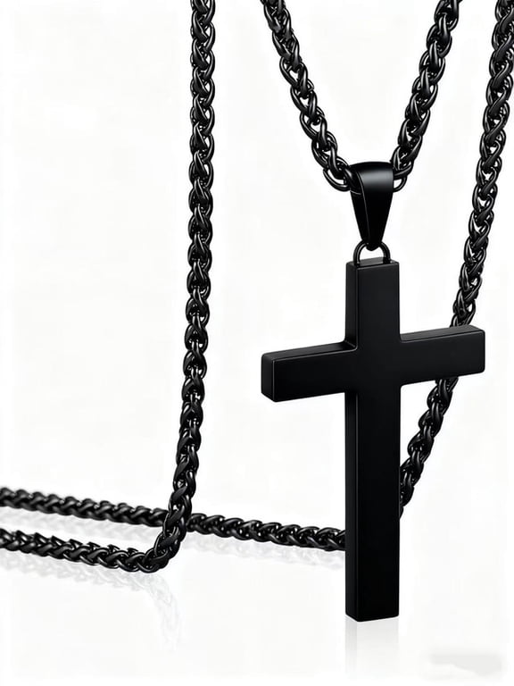 Black Cross Necklaces for Men, Dad, Husband - Stainless Steel Cross Pendant Chain for Catholic Religious Christian Jewelry Gifts - Birthday Ideas for Son, Boyfriend, Tween, Preteen, Teen, Teenage Age