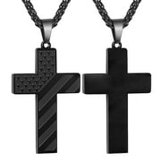 Black Cross Necklaces for Men Boys Stainless Steel Cross Pendant Chain American Flag Necklaces Religious Christian Jewelry Gifts