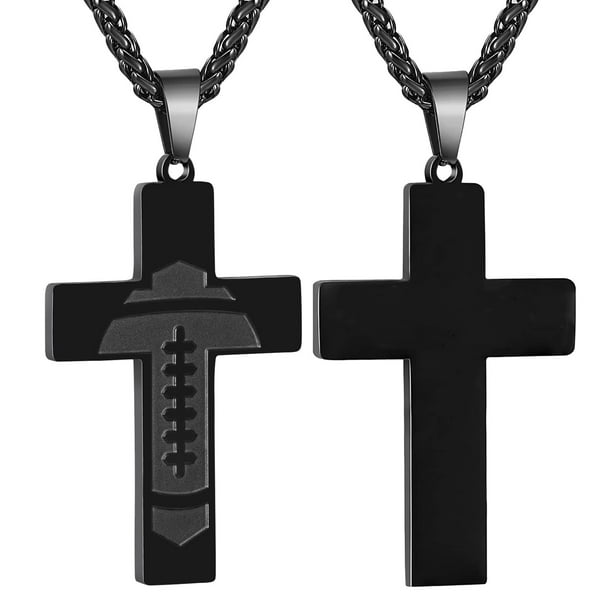 Black Cross Necklaces for Men Boys Stainless Steel Cross Pendant Chain
