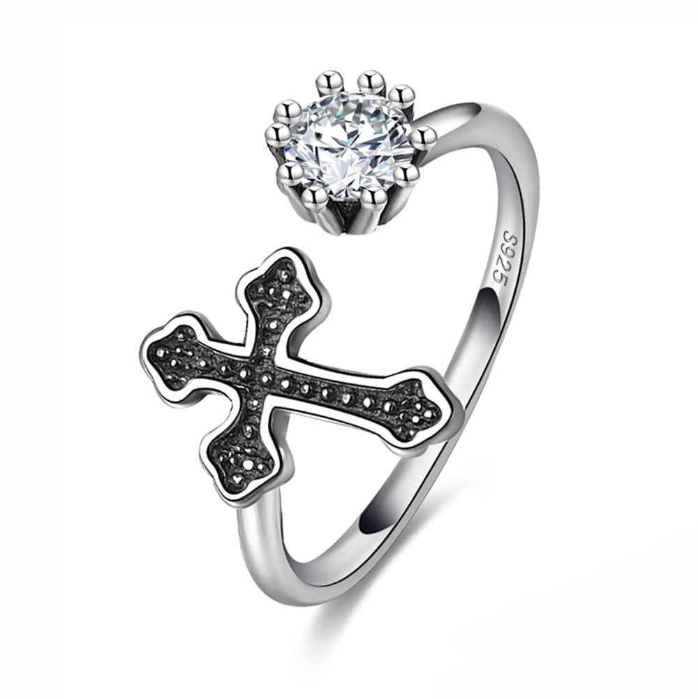 Black Cross Ring for Women Adjustable Sterling SIlver CZ Ginger Lyne ...