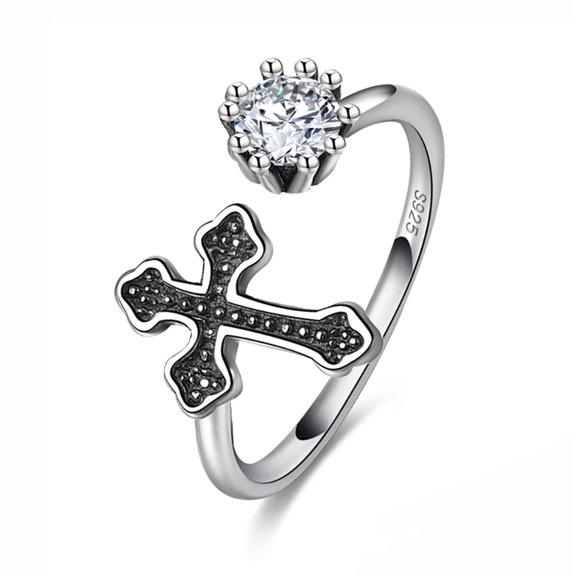 Black Cross Ring for Women Adjustable Sterling SIlver CZ Ginger Lyne Collection Fashion Jewlery