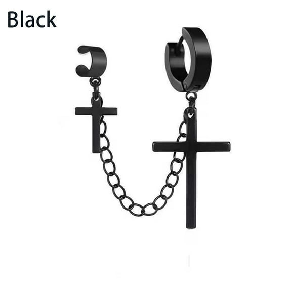 Black Cross Titanium steel Earrings Chain Stainless steel Ear studs BLACK