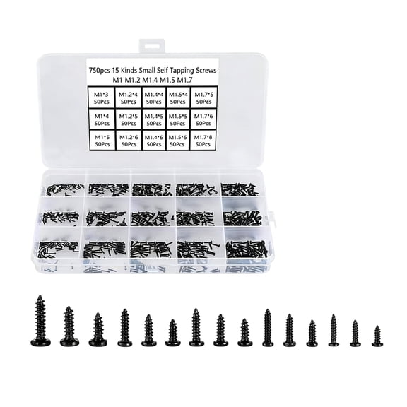 Black Crosses Pan Head Auto Tapping Screw Assortment 750Pcs Home Repair Screws For Construction And Electronics
