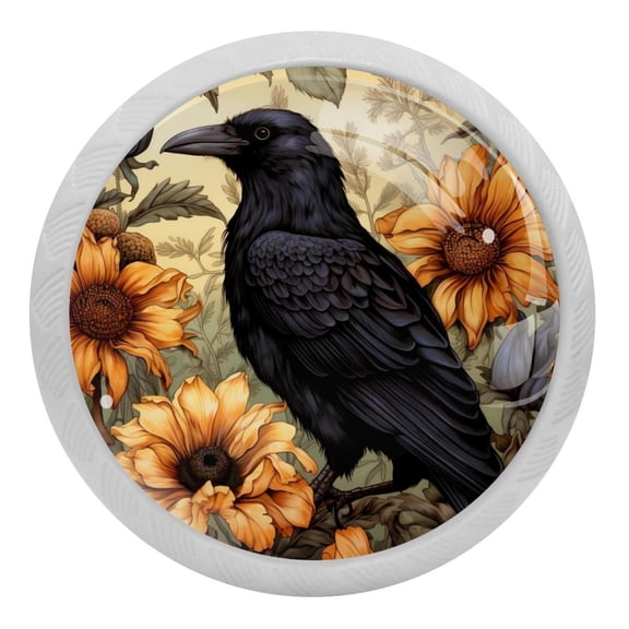 Black Crow Crystal Glass Drawer Knob Pull Ergonomic 30mm Circle Glowing Furniture Cabinet Handle for Kitchen Dresser Cupboard Wardrobe