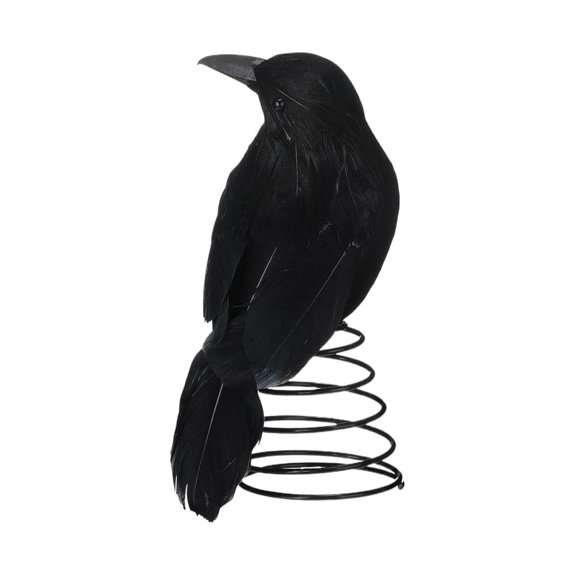 Black Crow Decoration, 6.3 inches Tall, Spring Base for Secure Perching, Perfect for Halloween Porch and Mantel Displays