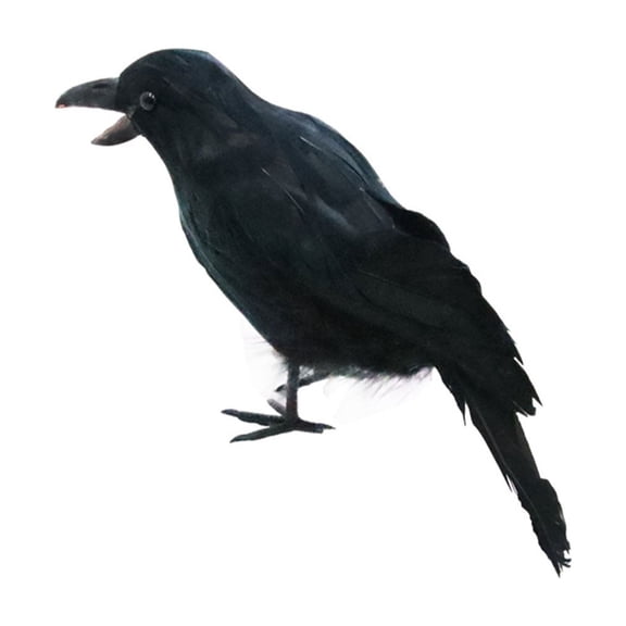 Black Crow Decoy, Realistic Fake Raven Prop, Plastic Faux Bird Decor for Halloween Outdoor Indoor Garden Yard Decoration