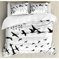 thumbnail image 1 of Black Crow Duvet Cover Set Queen Size, Flying Flock of Birds Monochromatic Silhouette Freedom Themed Graphic Art, Decorative 3 Piece Bedding Set with 2 Pillow Shams, Black and White, by Ambesonne, 1 of 3