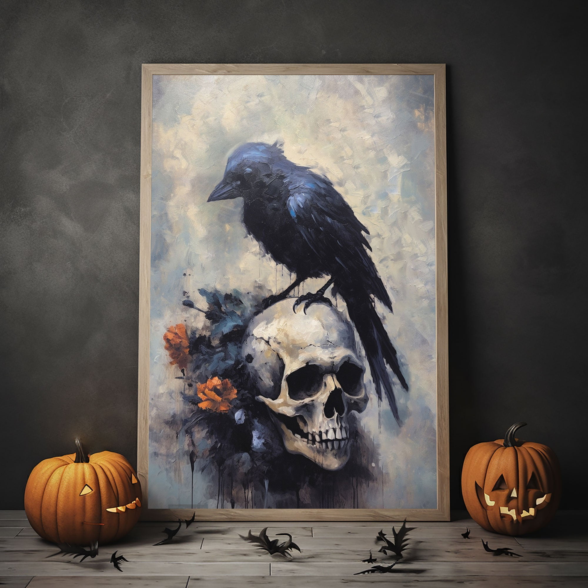 Black Crow On Skull Print Poster, Black Crow Dark Romantic Creepy ...