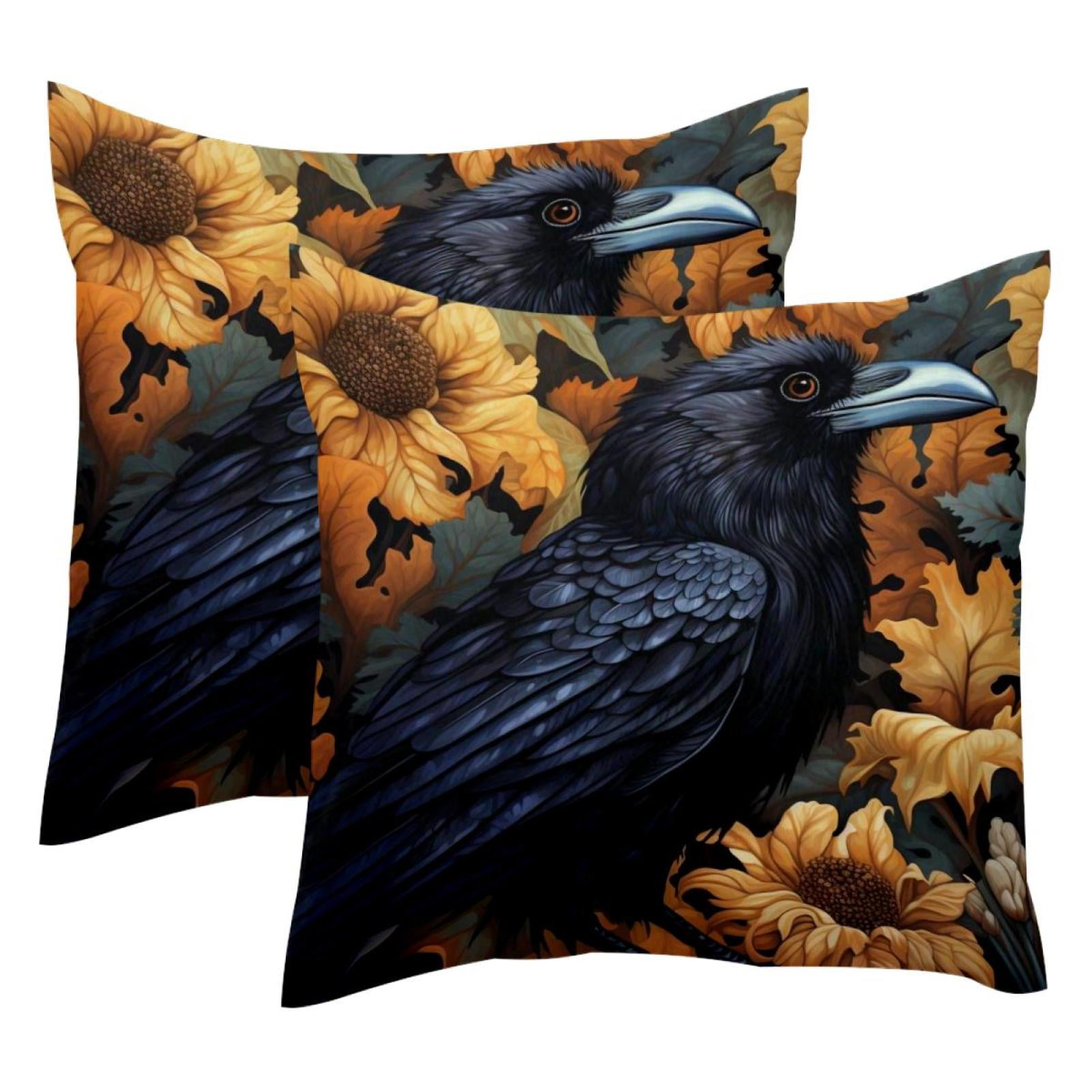 Black Crow Pack of 2 Pillow Covers 18x18 Inch, Farmhouse Throw Pillow Covers Square Cushion Case