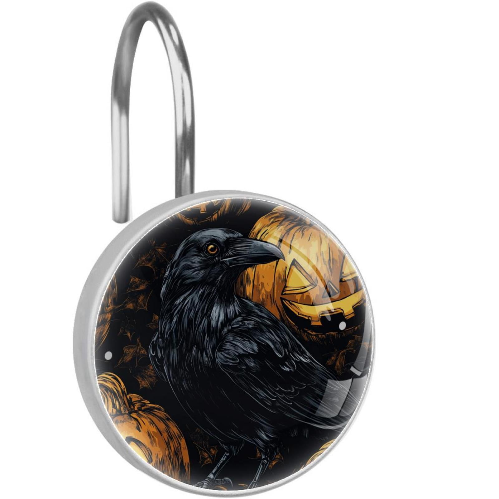 Black Crow Pumpkin Shower Curtain Hooks Round Crystal Glass, Set of 12 Shower Curtain Rings - Shower Hooks for Curtain Shower Rings