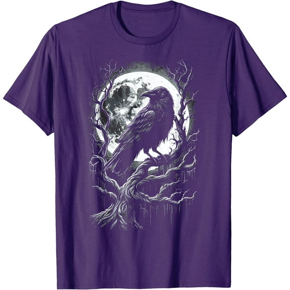 Black Crow Raven Bird Softstyle Unisex T-Shirt,Purple Color,Size YM