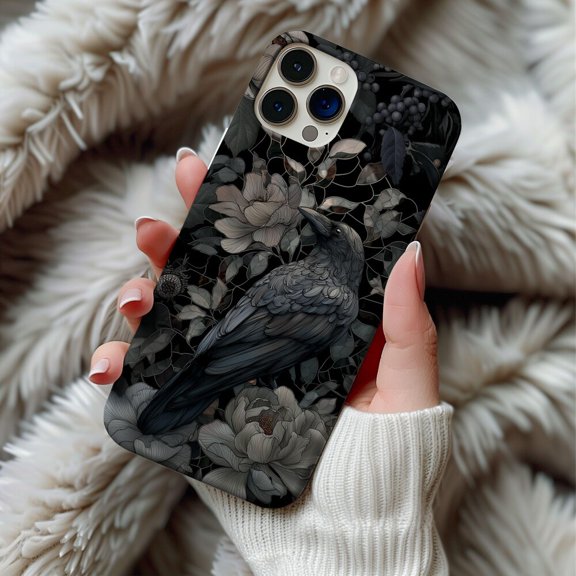 Black Crow Raven Goth Stained Glass Phone Case 17 16 15 14 13 12 11 Pro Max