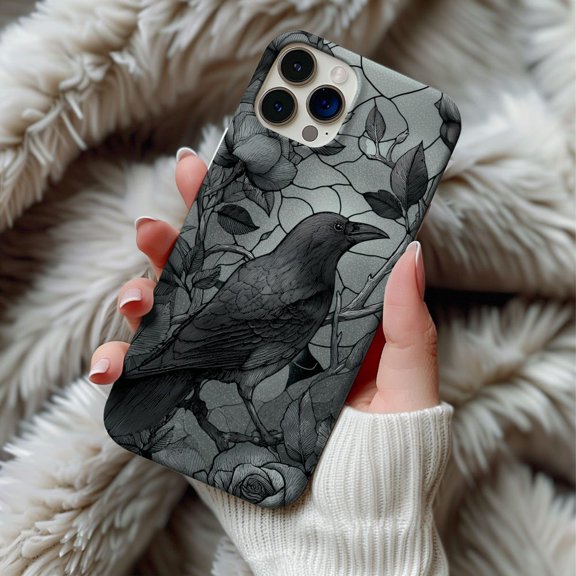 Black Crow Raven Goth Stained Glass Phone Case with iPhone 17 to 11 Pro Max