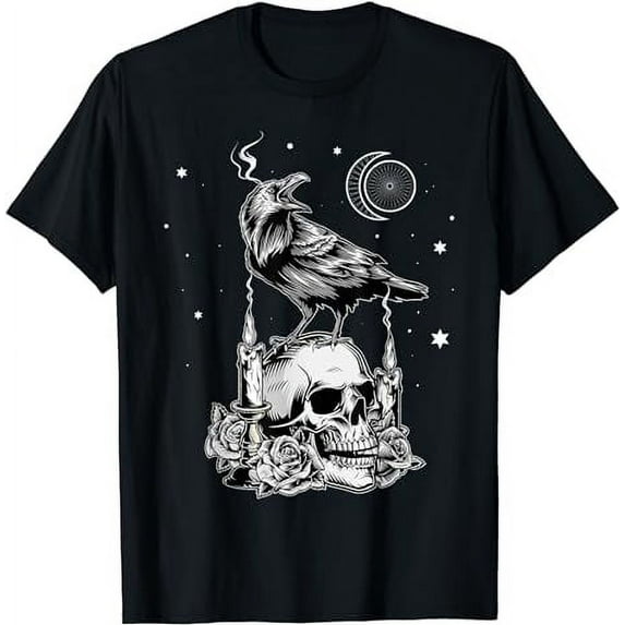 Black Crow Raven Skull Viking Norse Occult Gothic T-Shirt