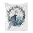 thumbnail image 1 of Black Crow Soft Flannel Fleece Throw Blanket, Fine Art Paint Bird with Foggy Winter Forest in Fog Round Branch Wreath Frame, Cozy Plush for Indoor and Outdoor Use, 60" x 80", Multicolor, by Ambesonne, 1 of 6
