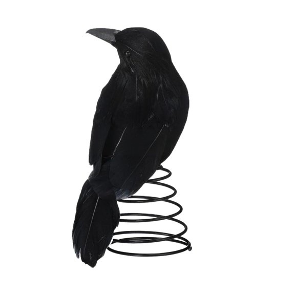 Black Crow Tree Topper for Halloween and Christmas, 5.9 Inch Gothic Raven Ornament with Spring Base, Holiday Tree Decoration for Party Seasonal Display