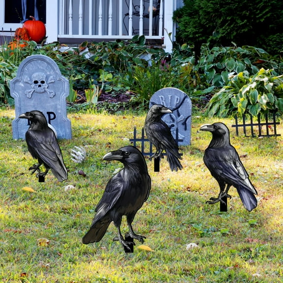 Black Crow Tree Topper Yard Stake 2-In-1 - Crow Figurine for Halloween and Christmas Outdoor Garden, Lightweight Plastic Black Birds Ornament for Christmas Tree Entryway or Patio Centerpiece Decor