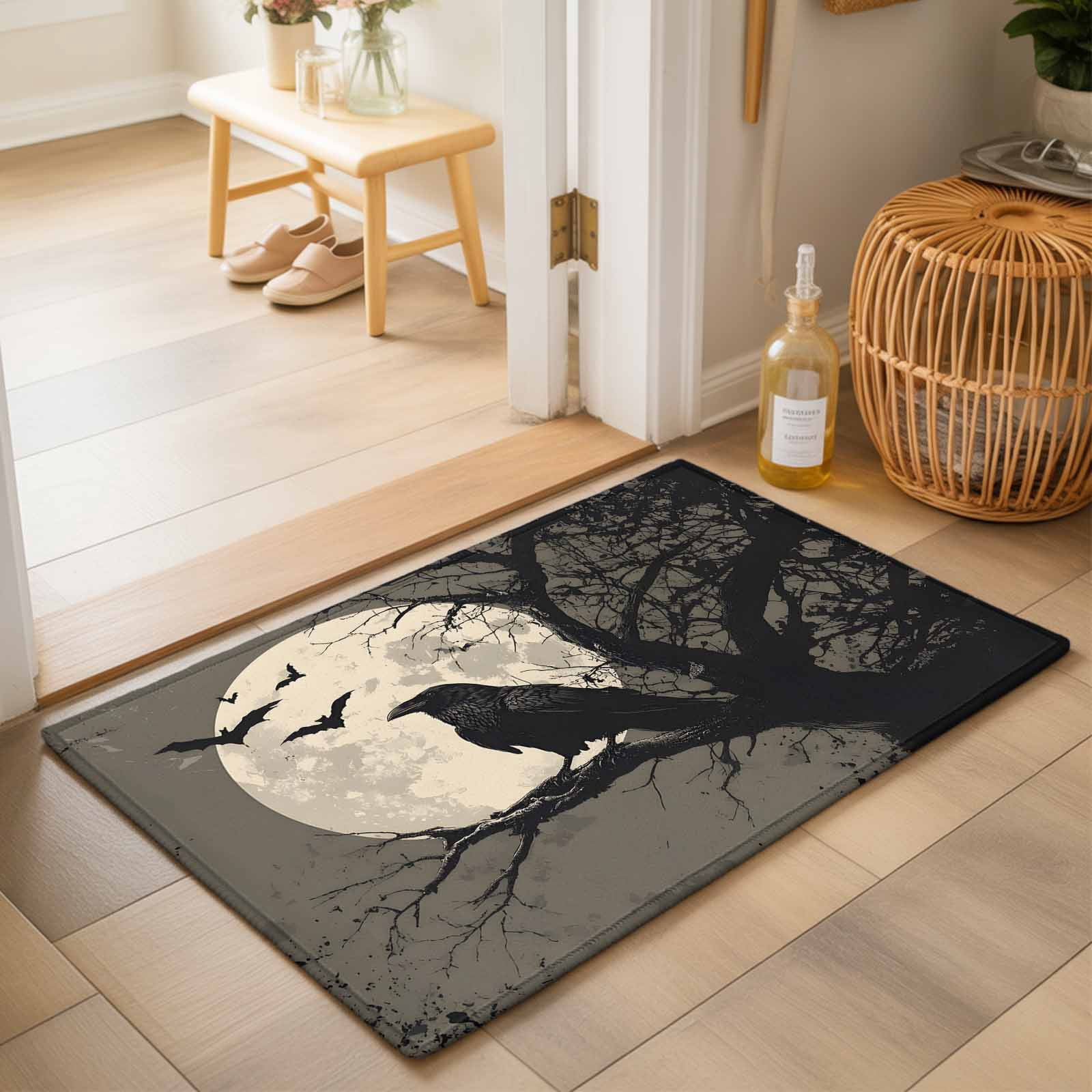 Black Crow Washable Small Entryway Area Rugs 2'x3', Bat Moon Horror ...