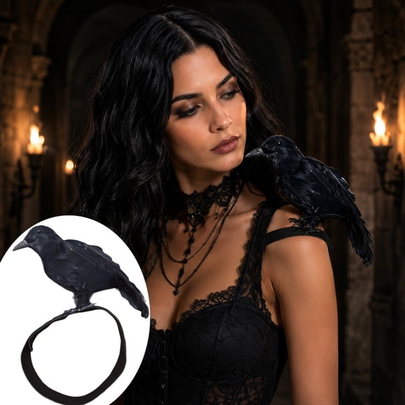 Black Crow Wing Feather Shoulder Strap Costume Accessory Gothic Bird Wing Prop Halloween Party Dress Up Cosplay Stage Performance Wearable Decoration Adjustable Strap Lightweight Festival Event