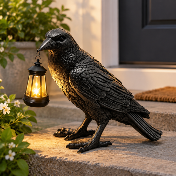 Black - Crow With Lantern Solar Garden Statue Outdoor Lawn Patio Decor