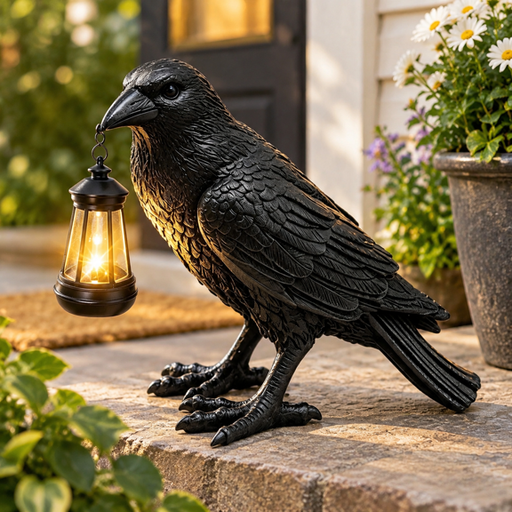 Black - Crow With Lantern Solar Garden Statue Outdoor Lawn Yard Decoration