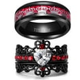 thumbnail image 1 of Black Crown Matching Rings Couple Ring Red 1CT CZ Women Wedding Ring Set Male Titnaium Ring, 1 of 8
