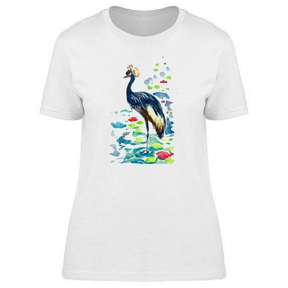 Black Crowned Crane Watercolor T-Shirt Women -Image by Shutterstock, Female Small