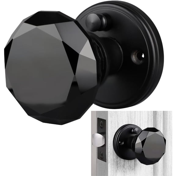 Black Crystal Door Knob with Lock, Glass Door Knobs Interior Privacy Set, Vintage Decorative Antique Style Handle for Bedroom, Bathroom, Closet, 1 Pack