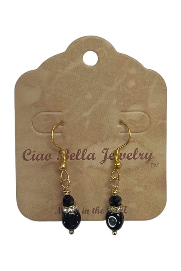Black Crystal Hematite Dangle Earrings | Gold Earrings | Double Stone Earrings