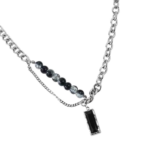 Black Crystal Necklace Titanium Steel Link Chain Adjustable Streetwear Accessory