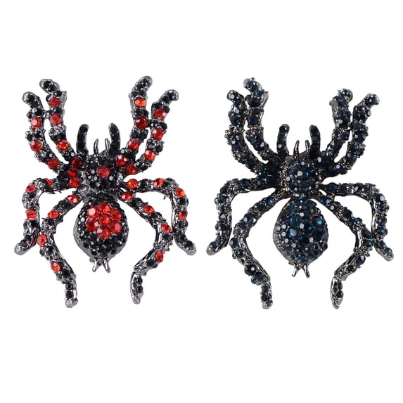 Black Crystal Rhinestone Spider Brooch Pin 2pcs - Halloween Decoration and Cosplay Accessory Jewelry