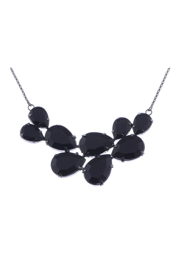 Black Crystal Teardrop Cluster Chunky Statement Bib Pendant Necklace