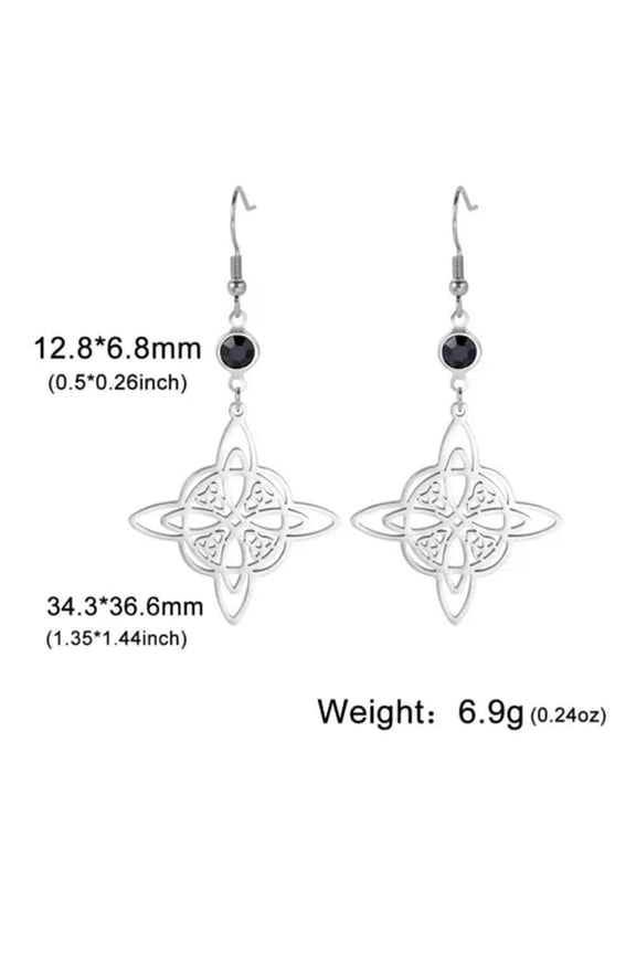 Black Crystal Witch Knot Earring for Women Stainless Steel Irish Knot Jewelry