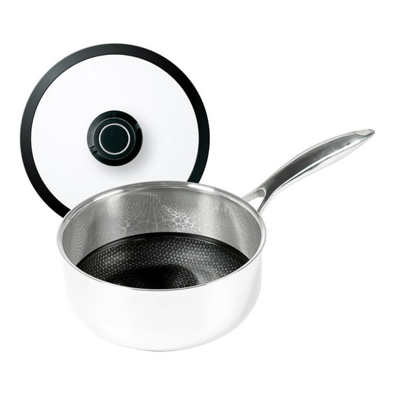 Black Cube Quick Release Stainless Steel 2.5qt Sauce Pan, Oven-Safe Cookware