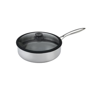 Black Cube Quick Release Stainless Steel 9.5" Saute Pan with Lid, Oven-Safe Cookware