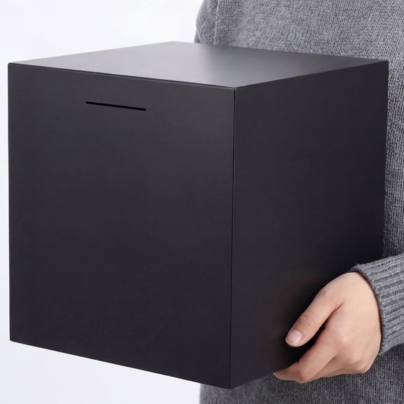 Black Cube-Shaped Metal Money Saving Box 12 Inch Must Break To Open